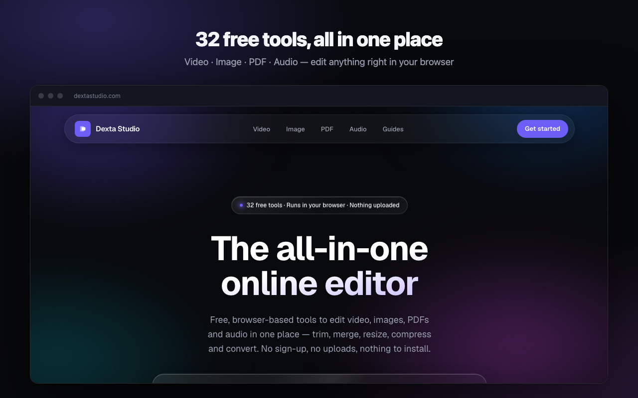 The Dexta Studio homepage with all tools
